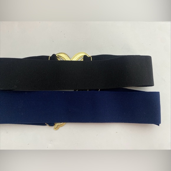 Two Vintage Elastic Belts with Gold Tone Enamel Buckle up to 30\